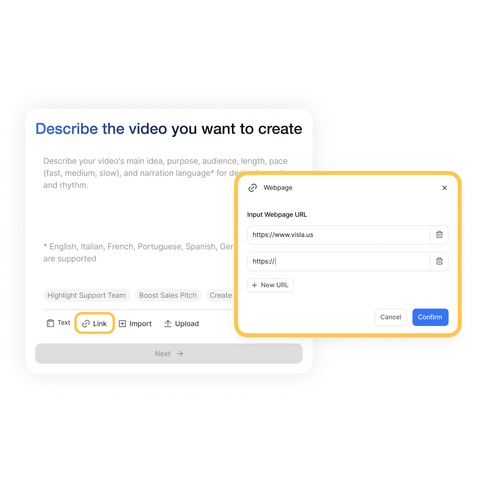 Enter your URL to start creating a news video using Visla's URL to news video creator